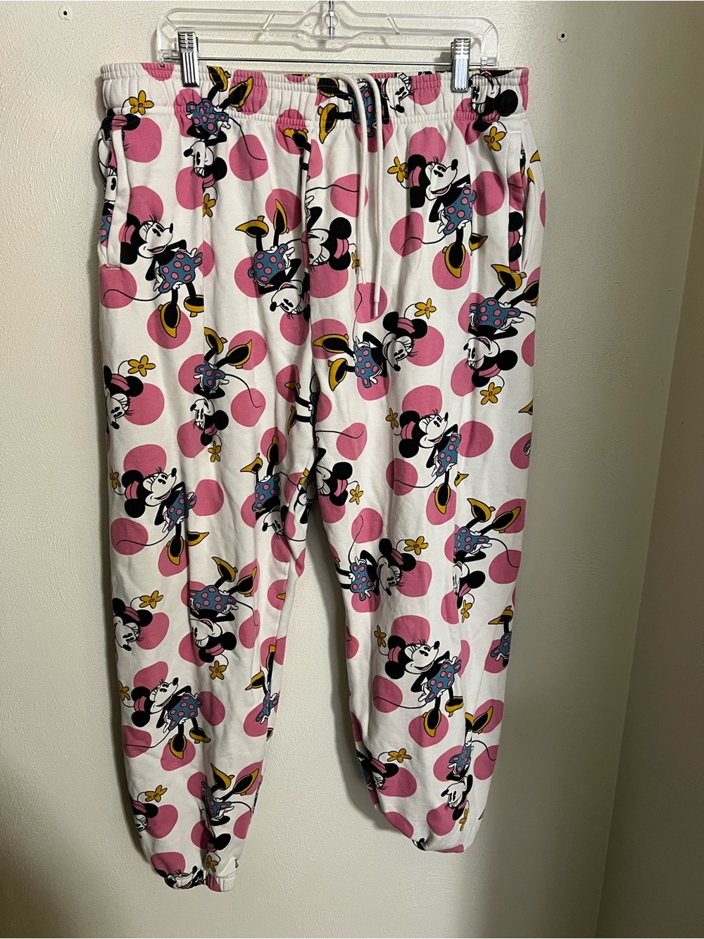 DISNEY Parks Minnie Mouse Polka Dot Casual Jogger Sweatpants White Pink Wms XL